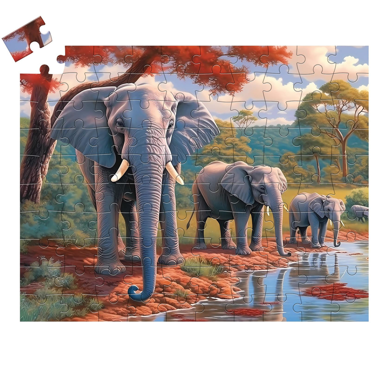 100 Piece Big Piece Jigsaw Puzzle for Seniors Elephant Forest Dementia Large Piece Puzzles for Seniors- Alzheimer's Activity for Adults Puzzle- Best Memory Game for Patiens in Nursing Home 15" x 19" WSCXSC