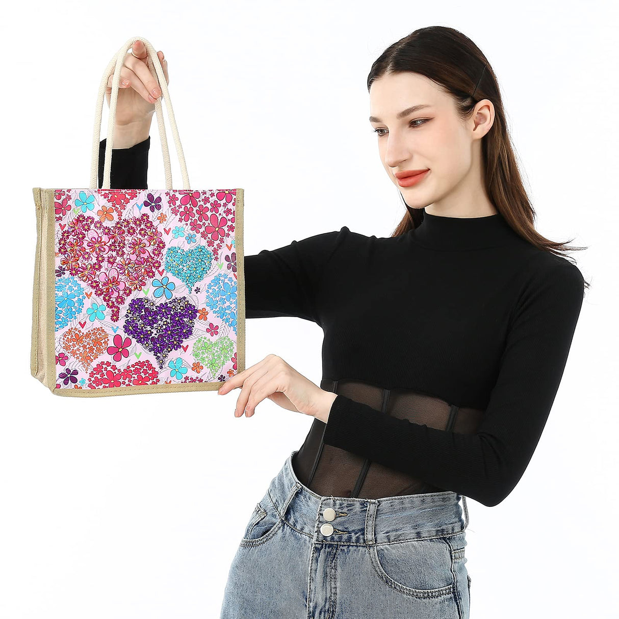 KACASHIP 5d Diamond Painting Bag Shopping Canvas Tote Storage Art Crafts Case Square Synthetic Lover Pattern Reusable Handbags Gift for Adults Women KACASHIP