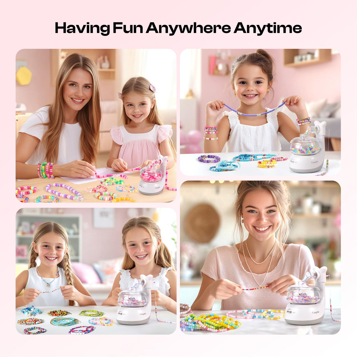 Caydo Electric Bead Spinner for Jewelry Making – Clay Bead Bracelet Maker Machine with Clay Beads, Needle & Elastic String | DIY Craft Kit Gift for Girls, Kids, Teens (Ages 8+, White) Caydo