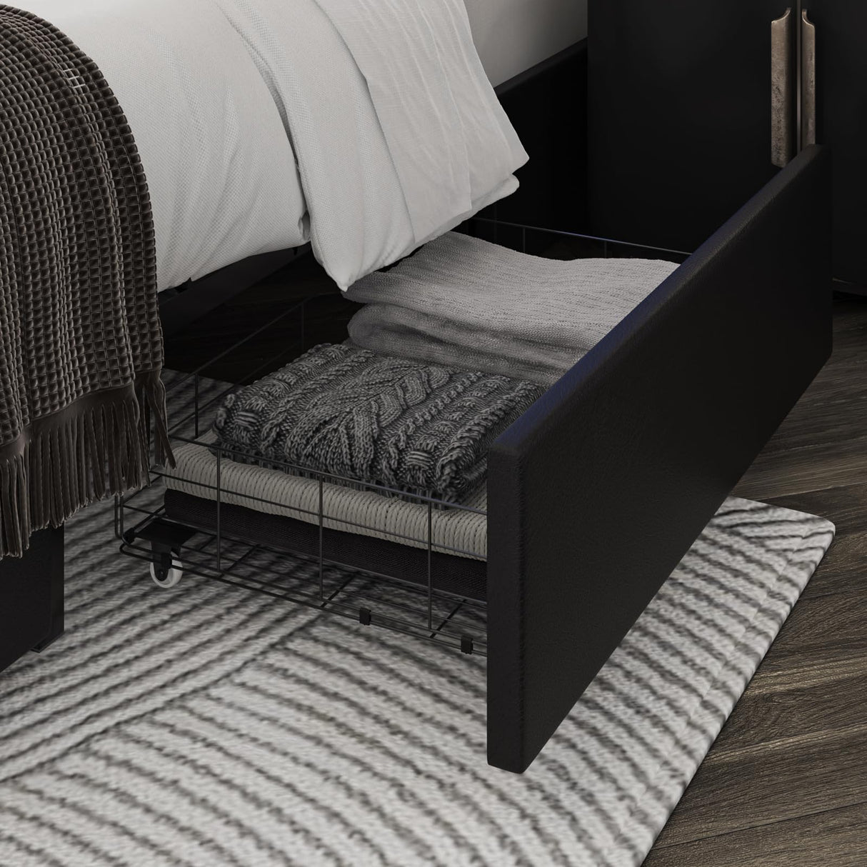 Keyluv Modern Black Queen Bed Frame with RGB LED Headboard, 2 Storage Drawers, and USB Ports Keyluv