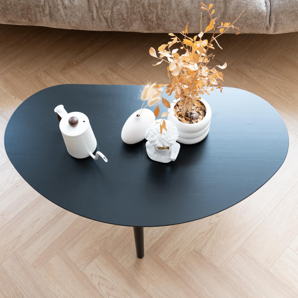 XINNAN Small Oval Coffee Table Mid Century Modern for Living Room, Center Table,Solid Wood Coffee Table,Nature Wood (Black, 18.9" D x 33.85" W 12.4" H) XINNAN