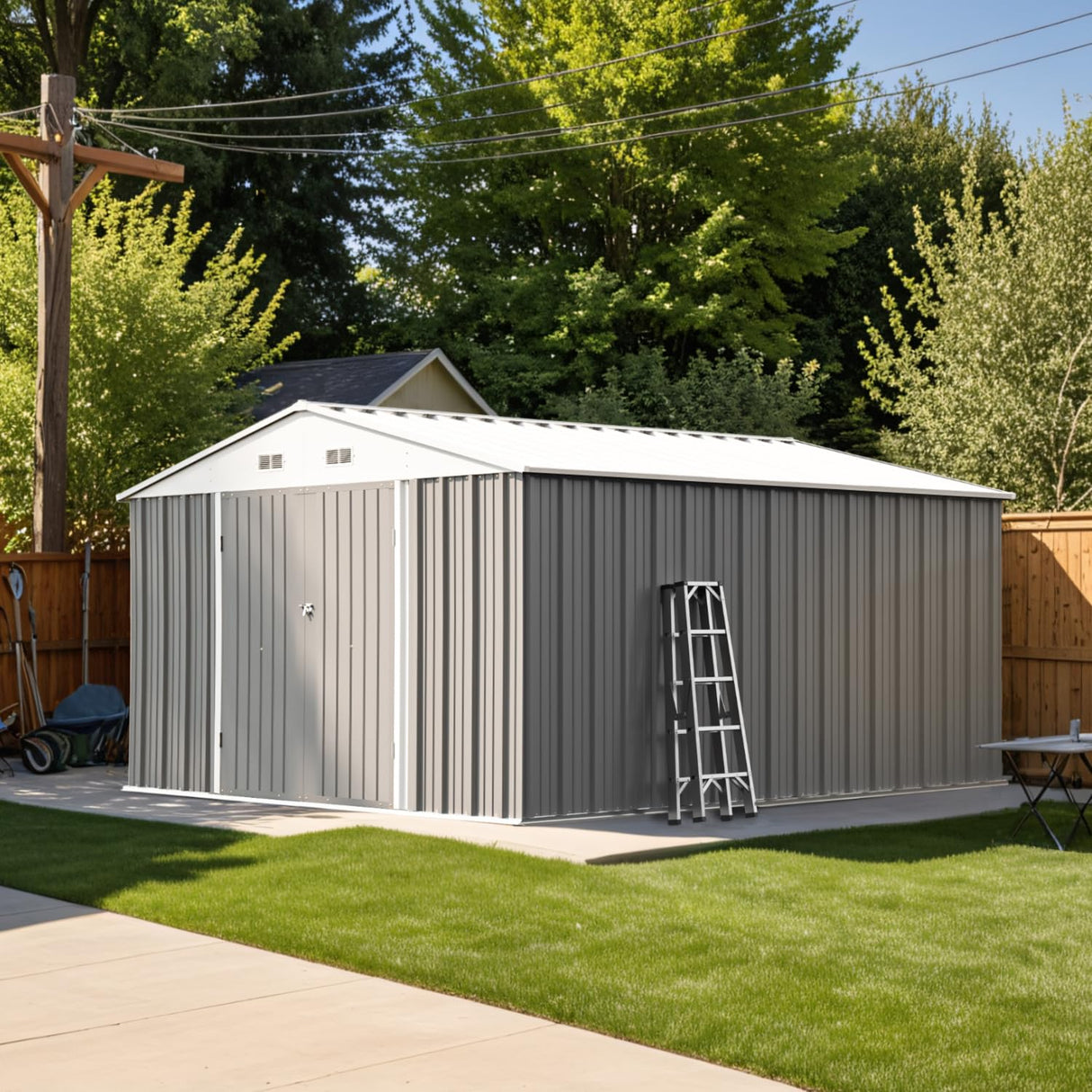Patiowell 10 x 12 FT Metal Storage Shed for Outdoor, Steel Yard Shed with Design of Lockable Doors, Utility and Tool Storage for Garden, Backyard, Patio, Outside use, Gray Patiowell