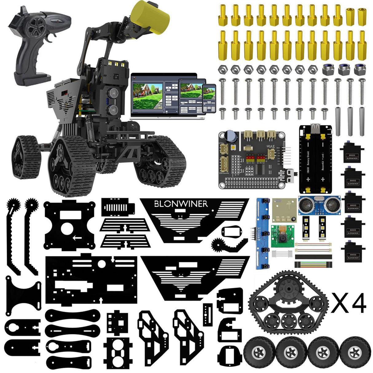 Smart Robot Kit, Robot Building Car kit for Raspberry Pi Python Coding, STEM Programming Robotic Arm Kit with Camera (Not Included Raspberry Pi Board) BLONWINER
