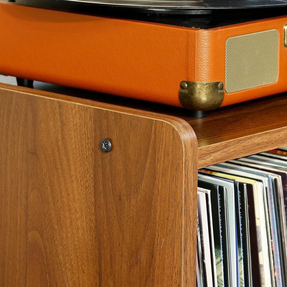 UODERS Record Player Table, Mid-Century Record Player Stand with Vinyl Storage Hold Up to 150+ Albums, Vinyl Record Cabinet with Adjustable Shelves, Wood Turntable Stand for Music Living Room (Oak) UODERS