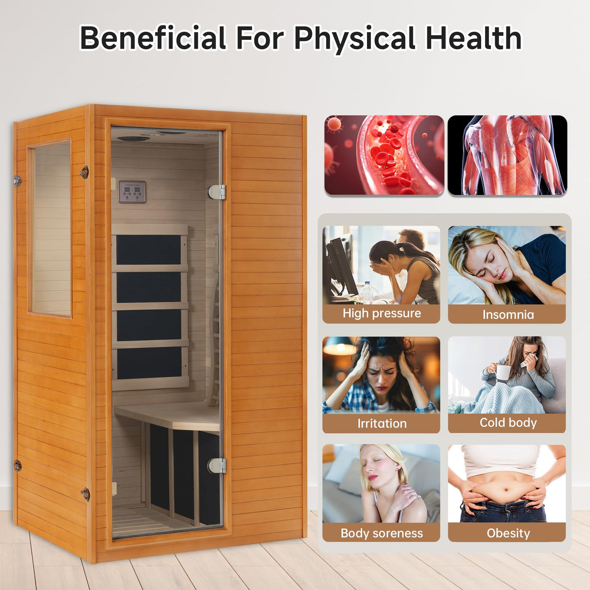 Real Relax Infrared Home Sauna, 1 Person Far Infrared Saunas for Home, Canadian Hemlock Wooden Indoor Sauna Room with LCD Control Panel, Bluetooth Speakers Real Relax