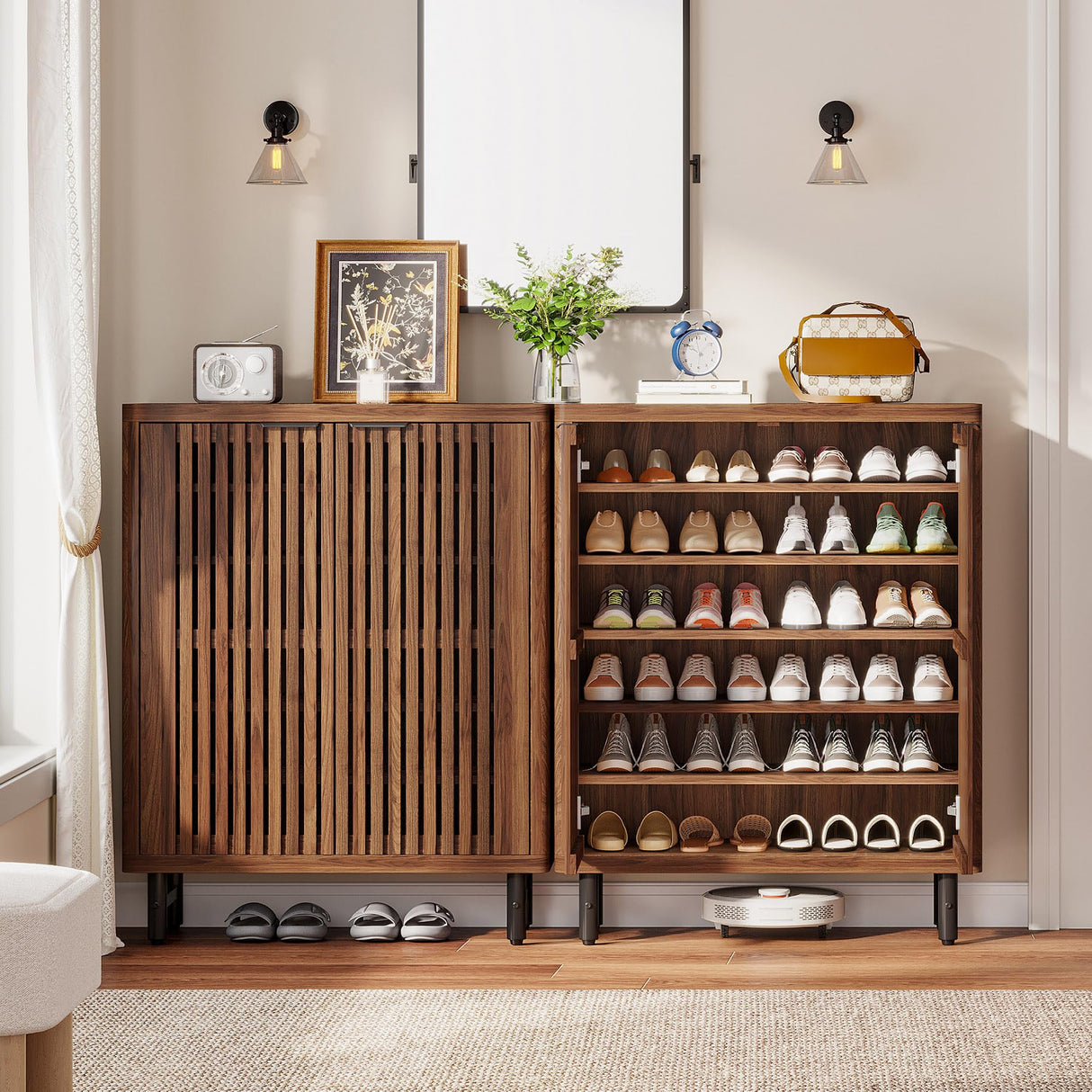 Tribesigns Shoe Cabinet with Shutter Doors, 6-Tier Entryway Shoe Cabinet with Adjustable Shelves, Wooden Modern Rack Organizer for Entryway, Hallway, Closet, Living Room, Walnut Tribesigns