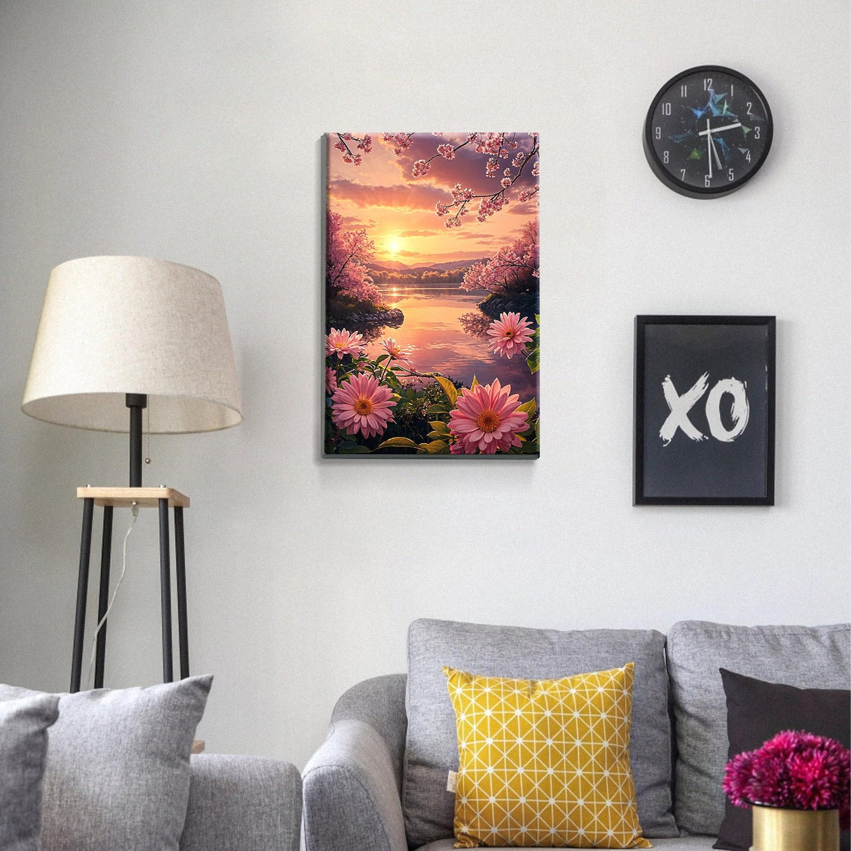 JOOZ Flowers Paint by Numbers Kit for Adults with Frame, Sunset Paint by Number with Easel, Adult Paint by Number Kits Framed Canvas, DIY Sunset Landscape Oil Painting Kit for Wall Decor 8 x 12 Inch JOOZ