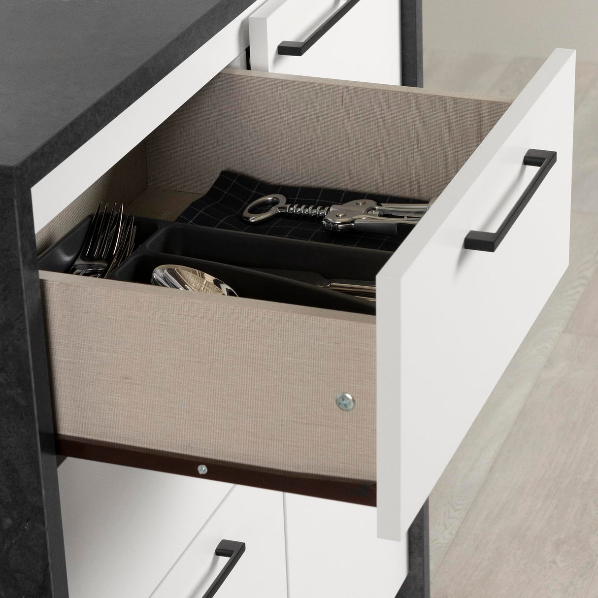 South Shore Furniture Myro Compact Kitchen Island with Storage, Small, Faux Black Stone and White South Shore