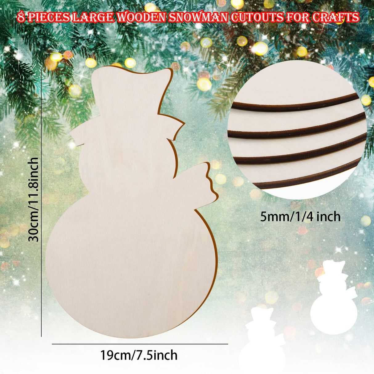 8 Pcs Large Christmas Wooden Snowman Cutouts Unfinished Wood Snowman Hanging Decoration Blank Wooden Snowman Shape Slices Ornaments for DIY Crafts Christmas Winter Xmas Party Door Hanger Home Decor AWIZOM