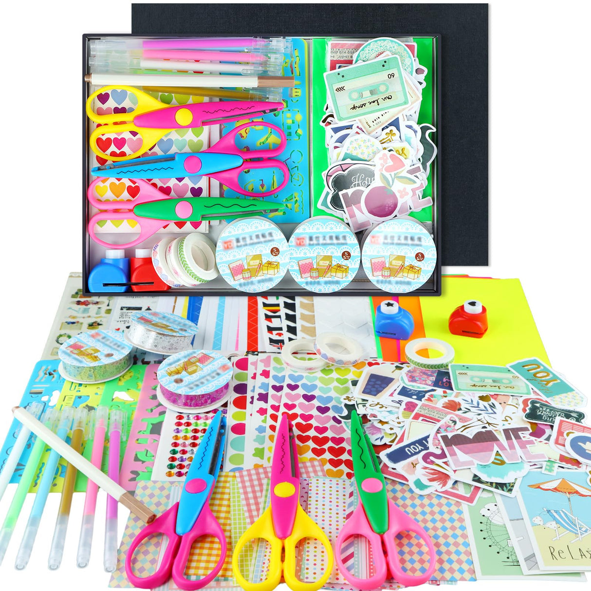 SICOHOME Scrapbook Supplies Kit - Bullet Junk Journaling Scrapbooking Set with Stationery Paper Stickers Tapes Scissors Markers - Birthday Gift Love Craft for Starter Kid Girl Women Adults SICOHOME