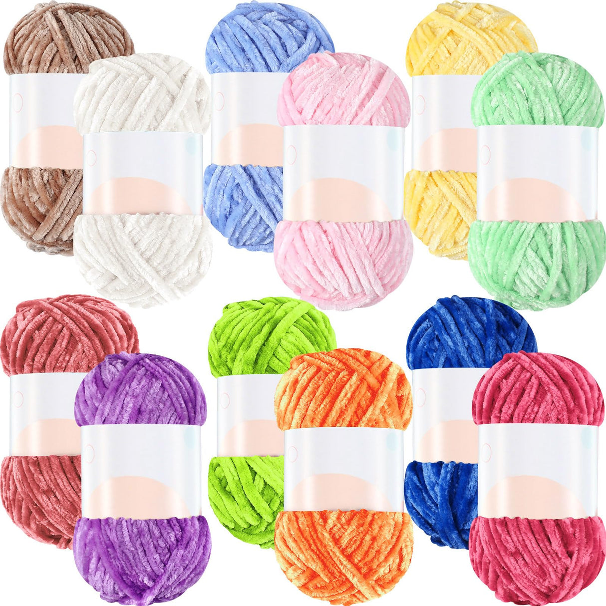 Xinnun 12 Skeins 1116 Yards Chenille Velvet Soft Thick Plush Yarn Bulk for Crocheting Knitting Baby Blanket DIY Weaving Craft, 6mm, 3.5 Oz/Skein(Fresh Color) Xinnun
