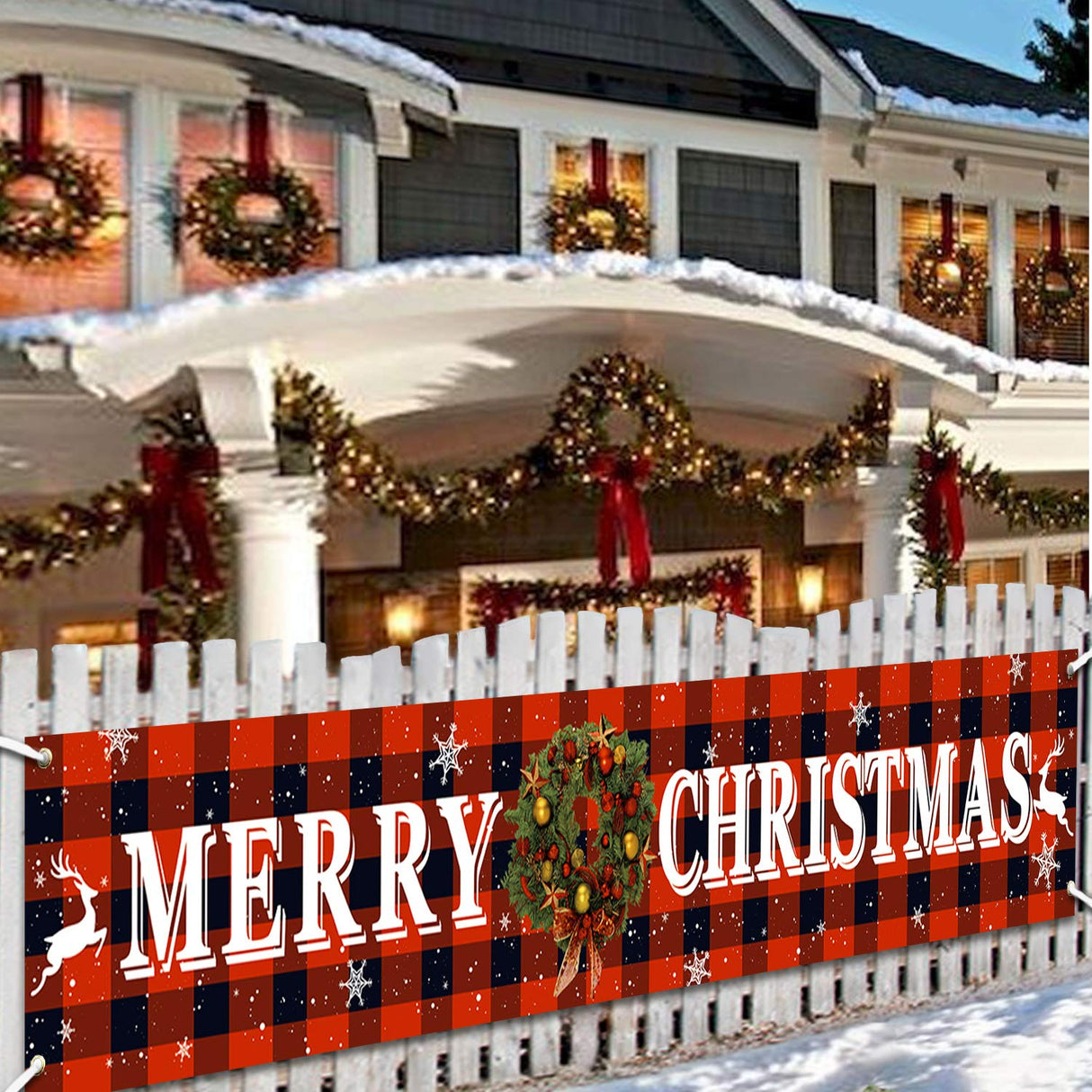Merry Christmas Banner Christmas Eve Signs Huge Banner Decorations Giant Happy New Years Supplies Fence Yard Sign Indoor Outdoor Decorations Photo Backdrop 6 Feet Letjolt