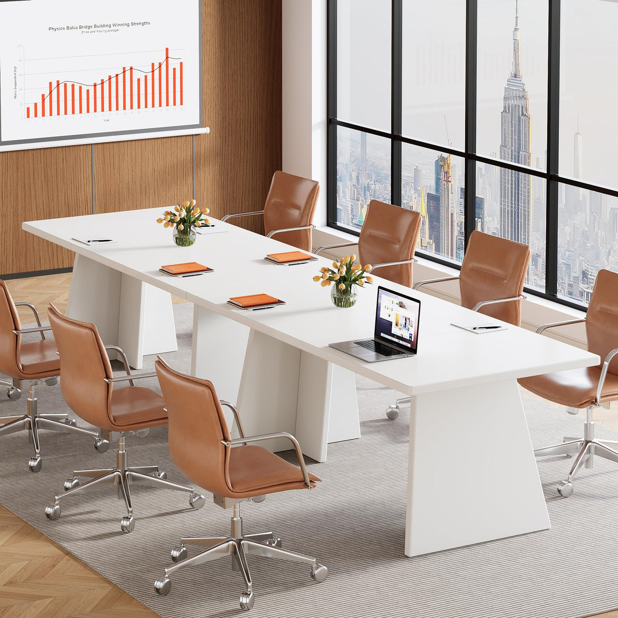 Tribesigns White Executive Desk, 63" Large Office Computer Conference Meeting Table with Wooden Robust Pedestal, Simple Modern Workstation Business Furniture for Home Office Tribesigns