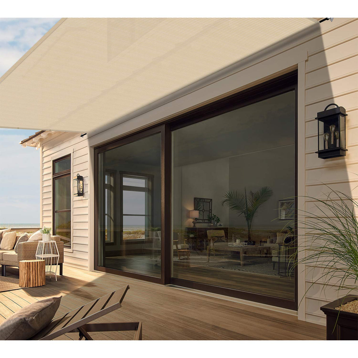 Patio 8' x 18' Pergola Canopy Replacement Shade Cover Universal Outdoor Sun Shade Cloth with Weighted Rods, Shade Screen for Gazebo Deck Porch Balcony, Beige Patio