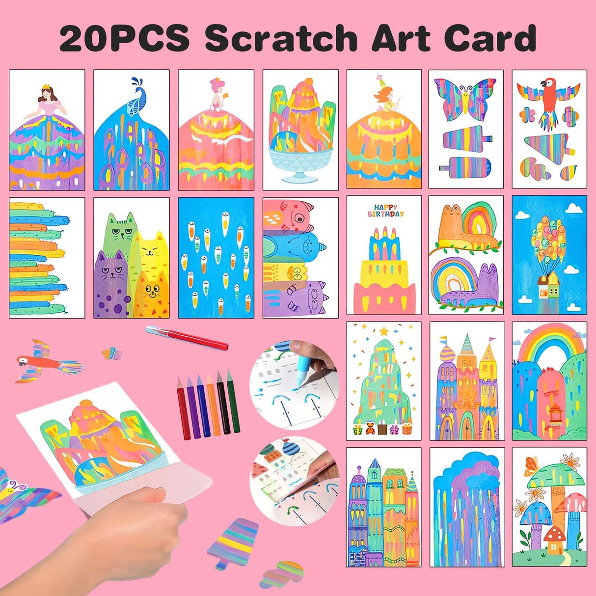 LEERYOUQU Rainbow Scratch Art for Kids, Squeegee Painting Kits, Magic Dot Scratch Painting Party DIY Gifts for Girls and Boys LEERYOUQU