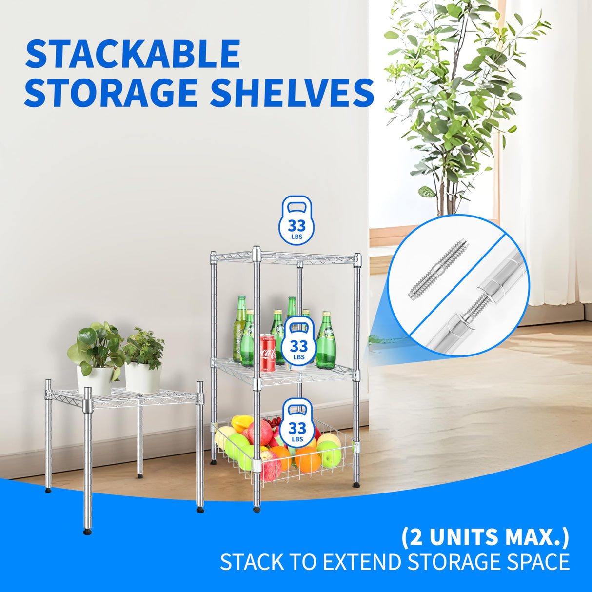 YSSOA Heavy Duty Shelving Unit, Wire Metal Stackable Storage, 1-Tier Shelf, Chrome, 15" W x 13.8" D x 15" H YSSOA