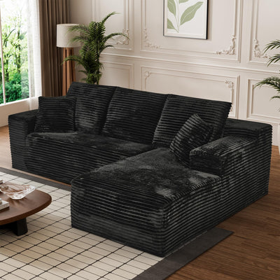 Modular Sectional Sofa Cloud Sectional Couch, 107" Comfy Fluffy L Shaped Black Couches for Living Room, Deep Seat Memory Foam Plush Corduroy Boneless Couch Sectionals with Right Facing Chaise Sofa