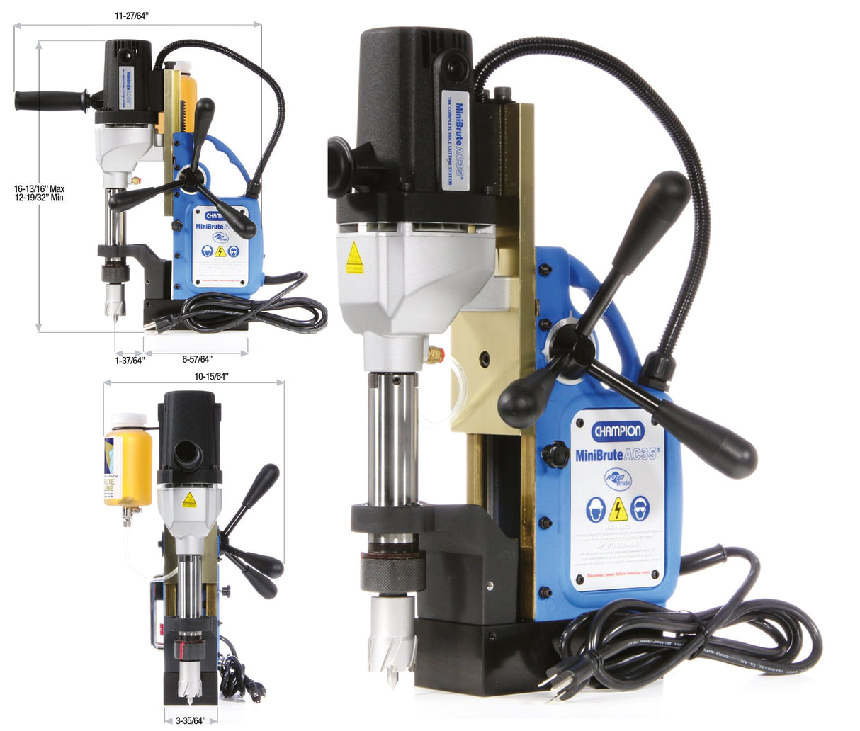Champion Cutting Tool RotoBrute AC35 MiniBrute Lightweight, Portable Magnetic Drill Press: Up to 1-3/8" Diamater, 2" Depth of Cut Champion