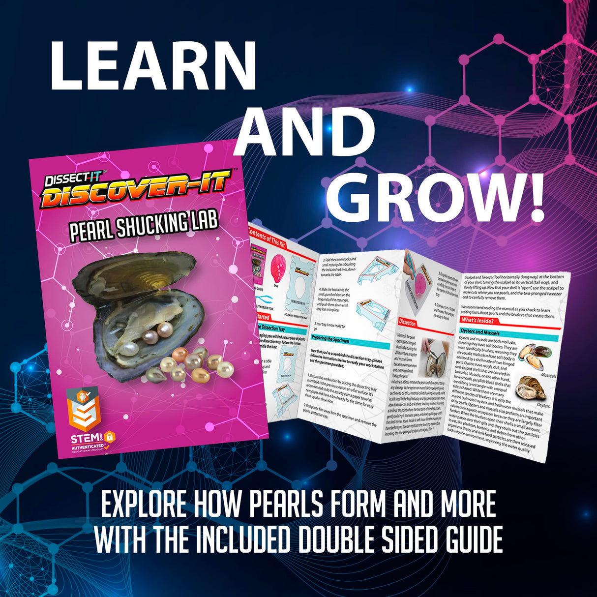 Discover-It Dissection Kit for Kids, Real Freshwater Pearl Science Lab Kit for Oysters, Science Toys for Kids Ages 5 and Above Dissect It