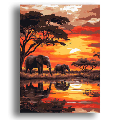 Zariocy Paint by Numbers Kits for Adults - Elephant DIY Oil Paintings Canvas Acrylic Paint Set - Sunset Landscape Paint by Numbers Kit for Beginners and Ideal for Home Decor 16x20 inch