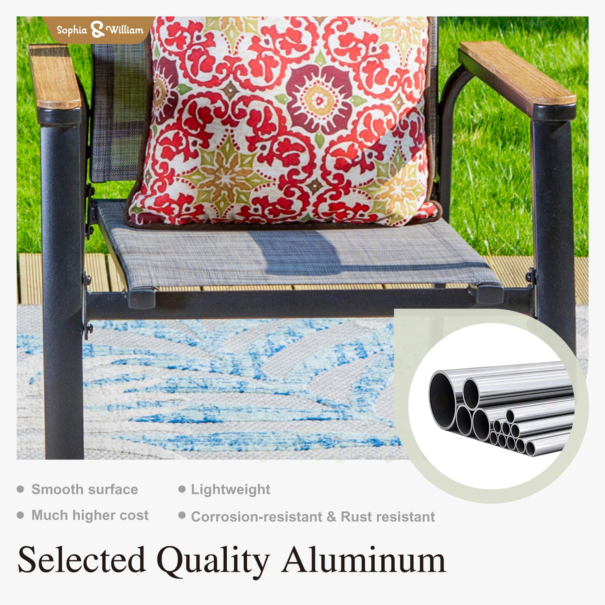 Sophia & William Patio Dining Set 9 Pieces, 8 Aluminium Patio Dining Chairs with 1 Extendable Dining Table for 6-8 Person, Patio Table and Chairs for Outdoor Lawn (Grey) Sophia & William