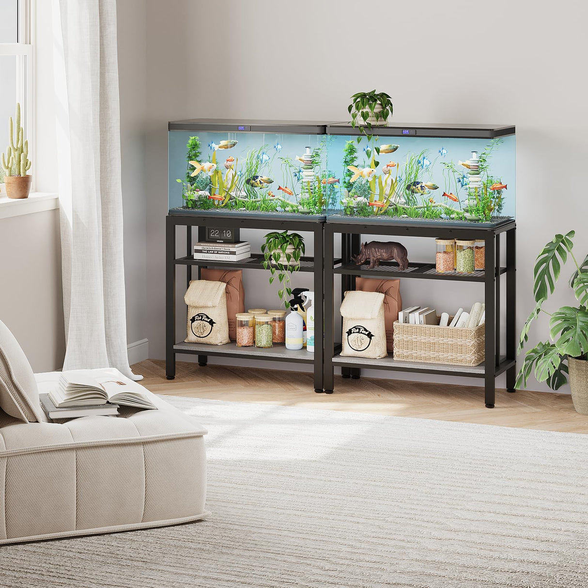 VOWNER 20-29 Gallon Fish Tank Stand - Metal Aquarium Stand, 30.7" L x 13.8" W x 29.5" H, Heavy Duty Reptile Tank Stand, Adjustable 3-Tier Fish Tank Rack Shelf for Home Office, 440LBS Capacity, Grey VOWNER