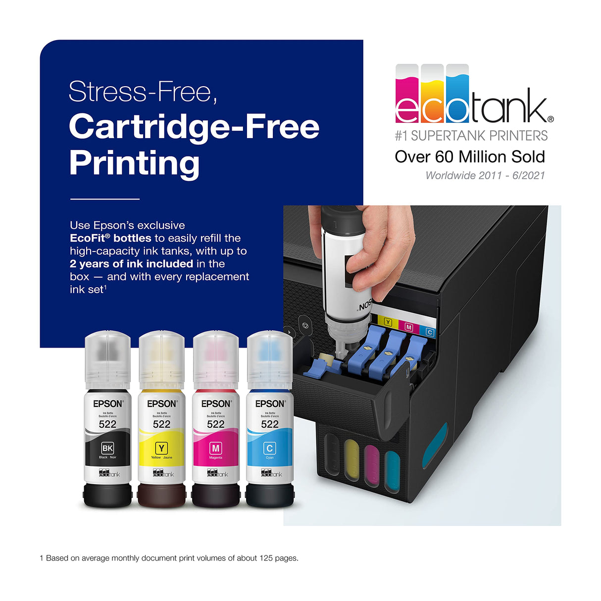 Epson EcoTank ET-2800 Wireless Color All-in-One Cartridge-Free Supertank Printer with Scan and Copy – The Ideal Basic Home Printer - Black, Medium Epson