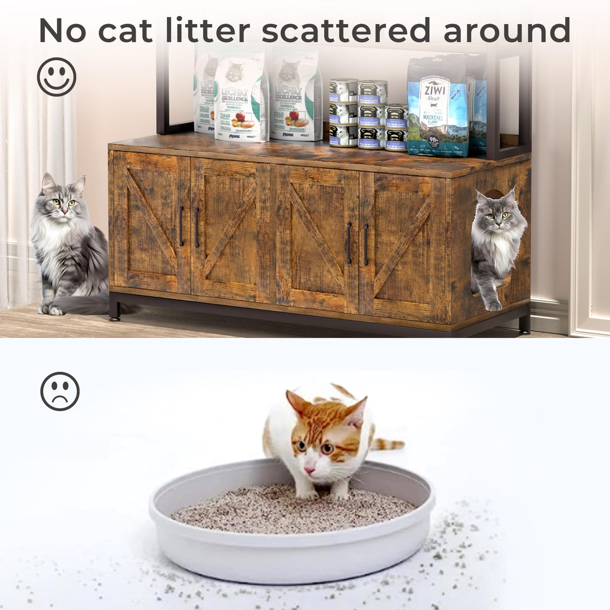 Herture Large Cat Litter Enclosure for 2 Cats - Hidden Litter Box Furniture with Shelf, Brown PG05MWN Herture