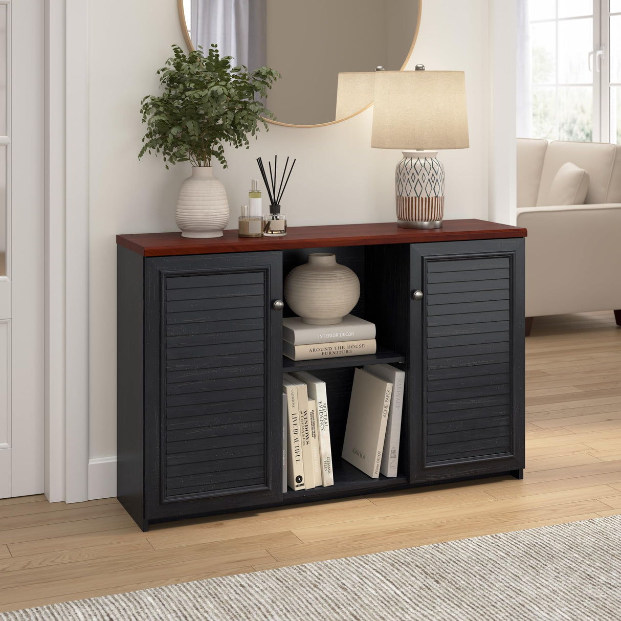 Bush Business Furniture Fairview Antique Black Accent Cabinet with Doors and Adjustable Shelves Bush Business Furniture