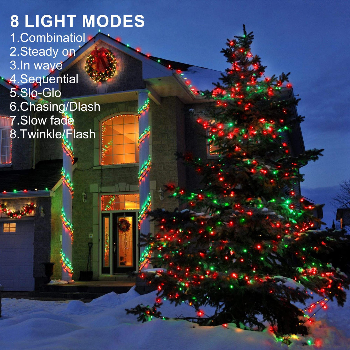 weillsnow 328 FT 1000 LED Christmas String Lights with Remote & Timer, 8 Lighting Modes Twinkle Lights, Waterproof Fairy Lights for Outdoor Bedroom Backyard Tree Wall Christmas Decoration (Red&Green) weillsnow