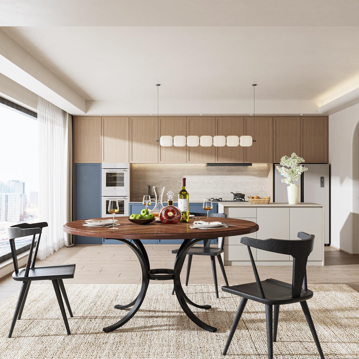 Tribesigns 47" Round Dining Table for 4-6 People, Farmhouse Kitchen Table with Wooden Texture Surface & Pedestal Base, Round Table for Dining Room, Living Room (Only Table) (Brown) Tribesigns