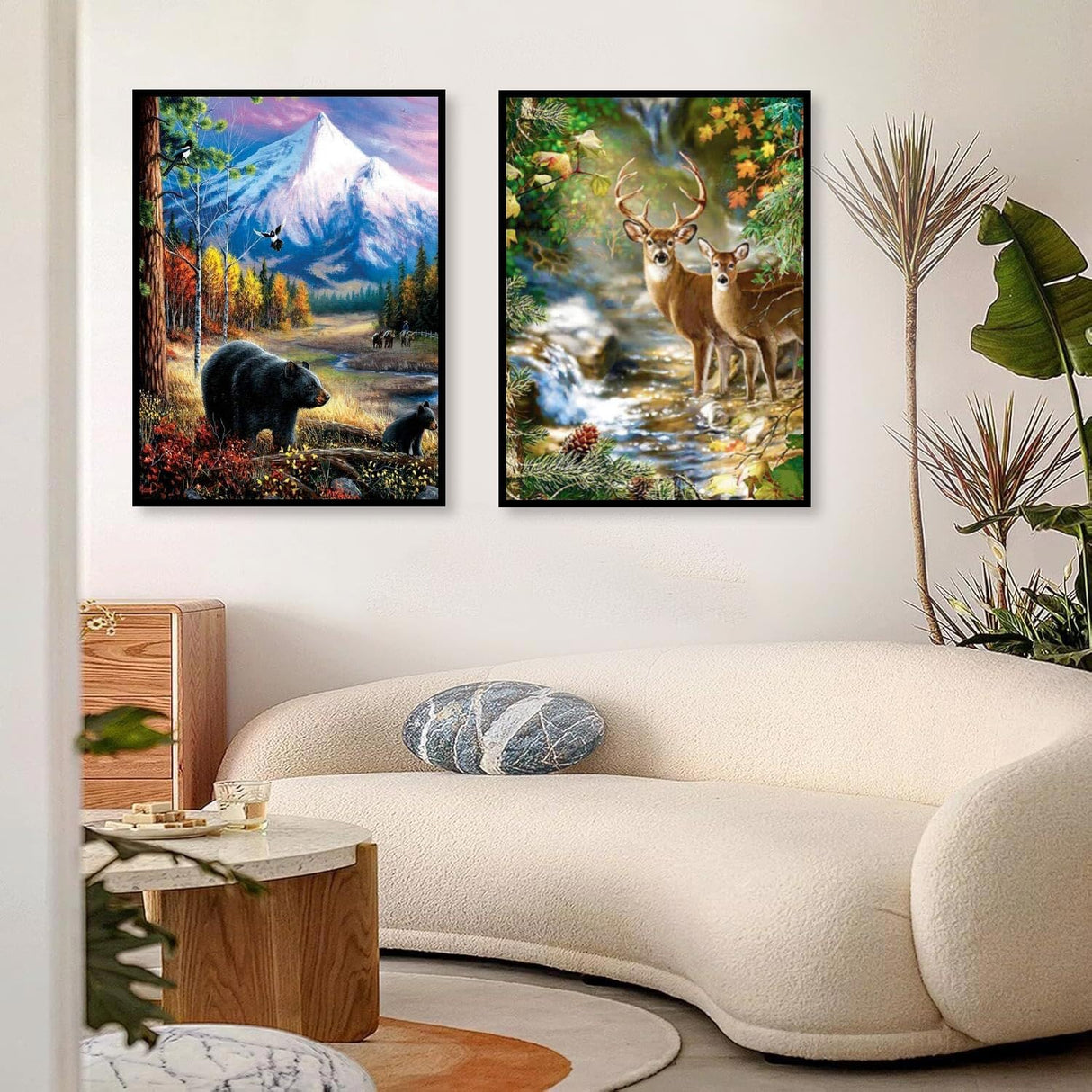 Mowana Diamond Art Kits for Adults, 2 Pack 5D Wildlife Diamond Painting Kits on Canvas, Bear and Deer Forest Landscape Diamond Art for Beginners, DIY Animal Diamond Art Wall Décor 12x16inch Mowana