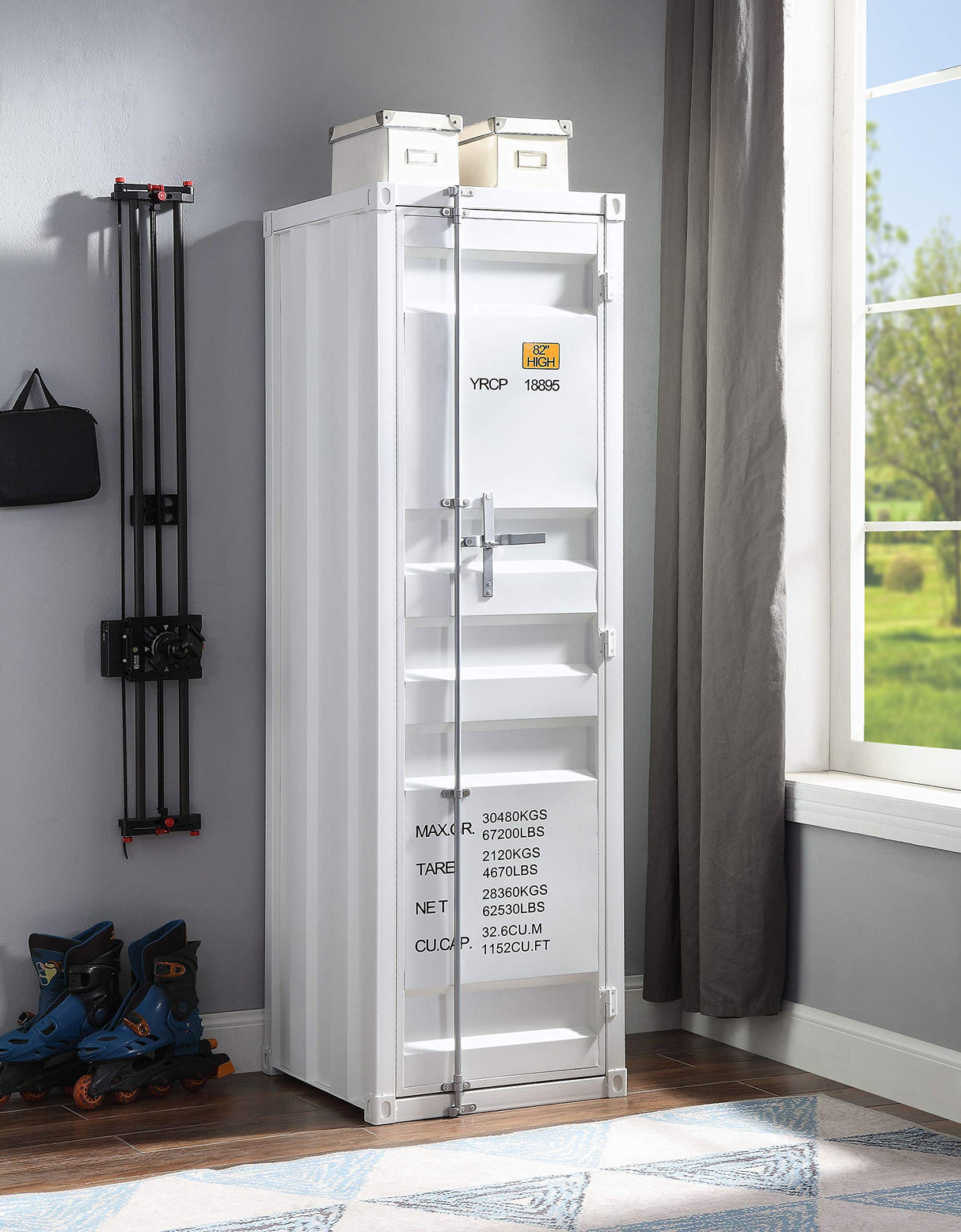 Acme Cargo Wardrobe Metal Armoire with 1 Door in White Acme