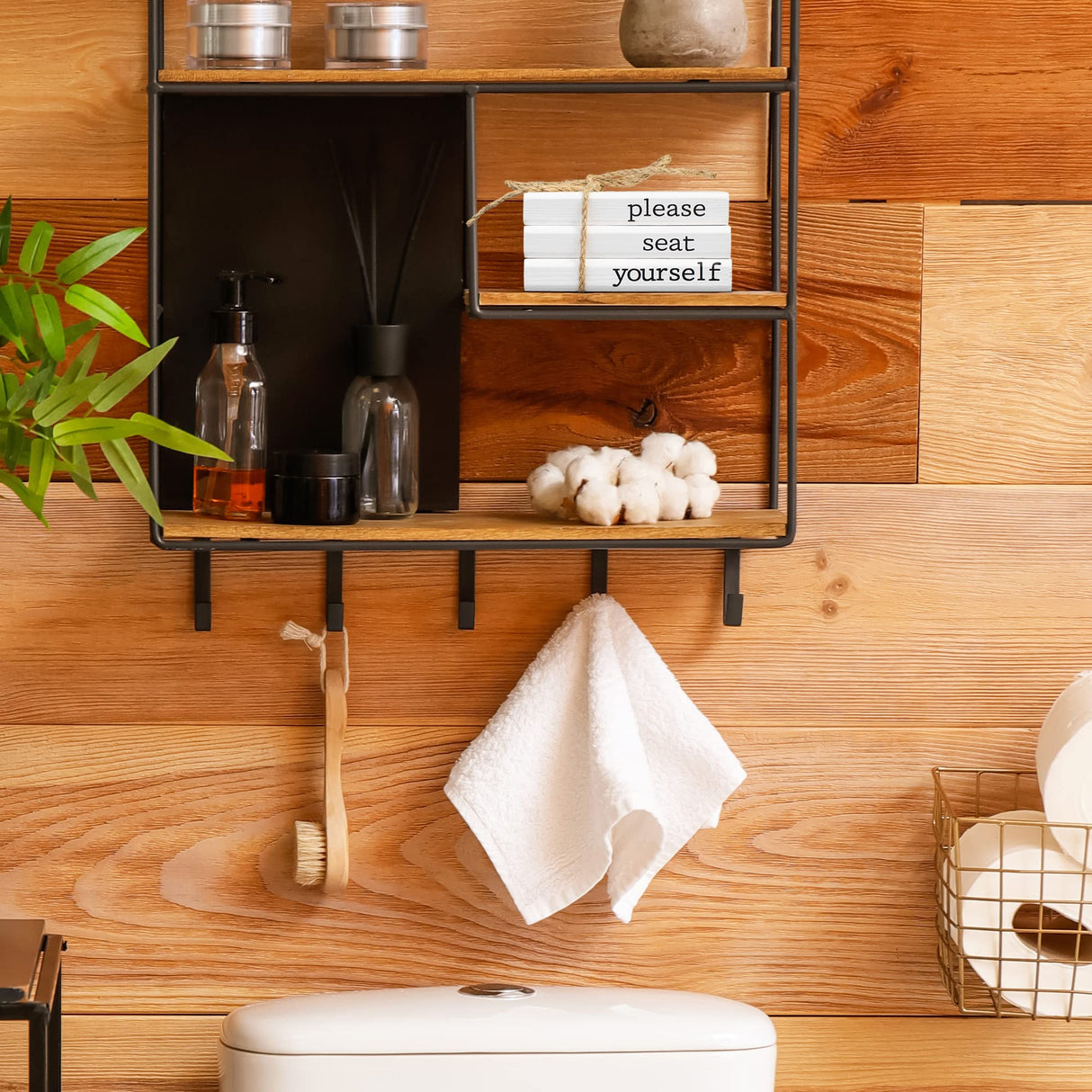 Farmhouse Bathroom Decor - Funny Rustic Wooden Mini Books for Your Restroom Shelf - The Perfect Small Decorative Accent for The Guest Bathroom, White KIBAGA