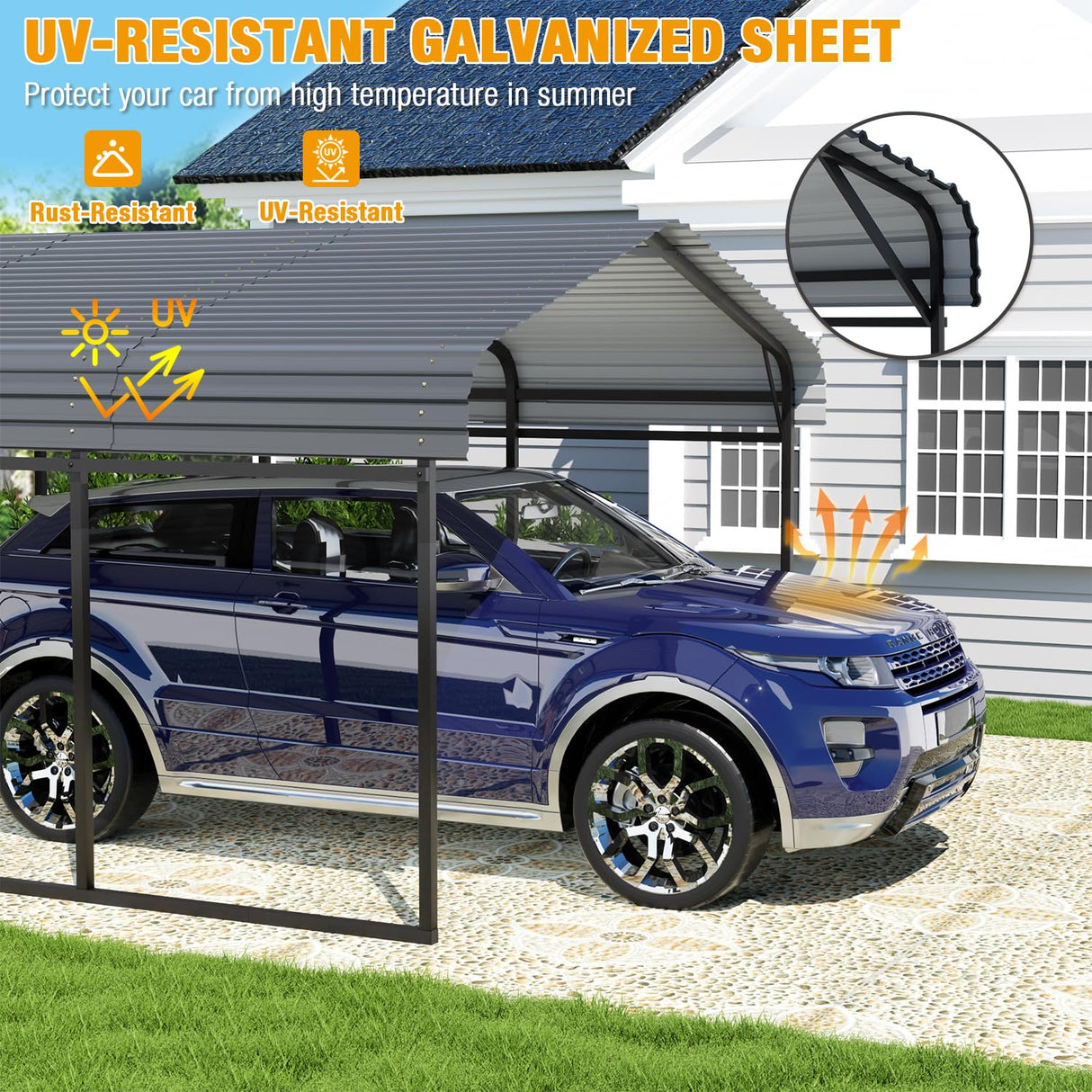 EBE 10 x 15 FT Metal Carport, Heavy Duty Carports with Galvanized Steel Roof, Outdoor Carport Canopy Garage Shelter Shade for Car, SUV, Truck, Boats and Tractors EBE