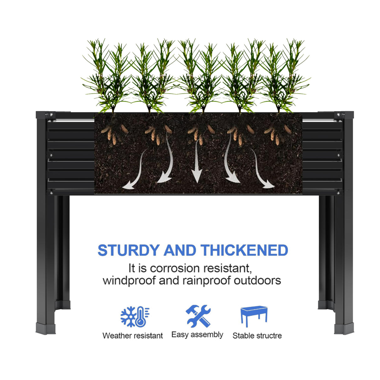 DIIYIV Galvanized Raised Garden Bed with Legs,2PCS 48×18×30in Elevated Planter Box for Backyard,Garden, Patio, Balcony, 300lb Capacity,Planters for Outdoor Plants,Black DIIYIV