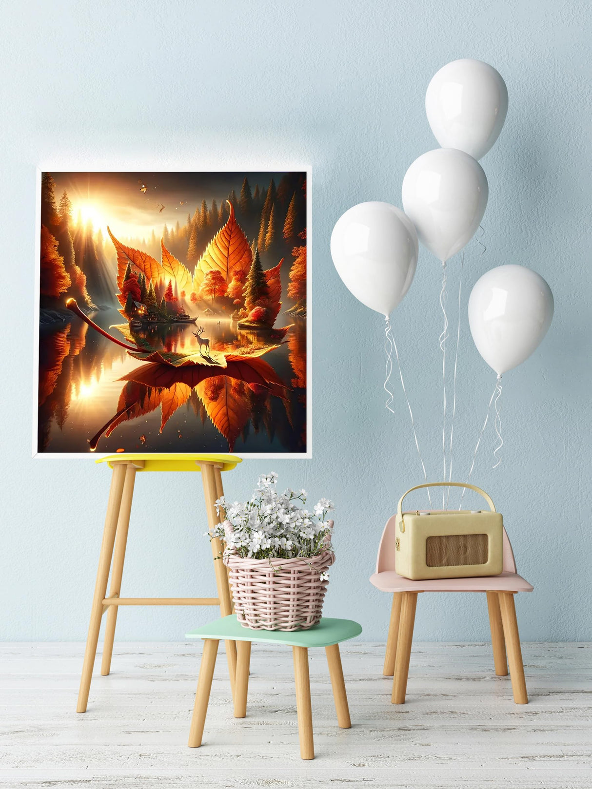 AREOPNMG 5D Fall Maple Leaf Diamond Painting Kits for Adults Beginners,DIY Mountain Lake Landscape Diamond Art,Full Round Drill Diamond Dot Gem Art Kits, Home Wall Decor 16x16 Inch AREOPNMG