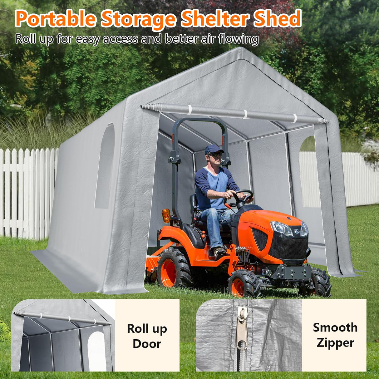 Hipicute Carport 10' X 20' Heavy Duty Canopy, Portable Garage Heavy Duty, Carport with Side-Opening Door & Roll-Up Windows, Metal Steel Frame,180g PE Powder-Coated Tarp for Truck, Boat, Garden, Grey Hipicute