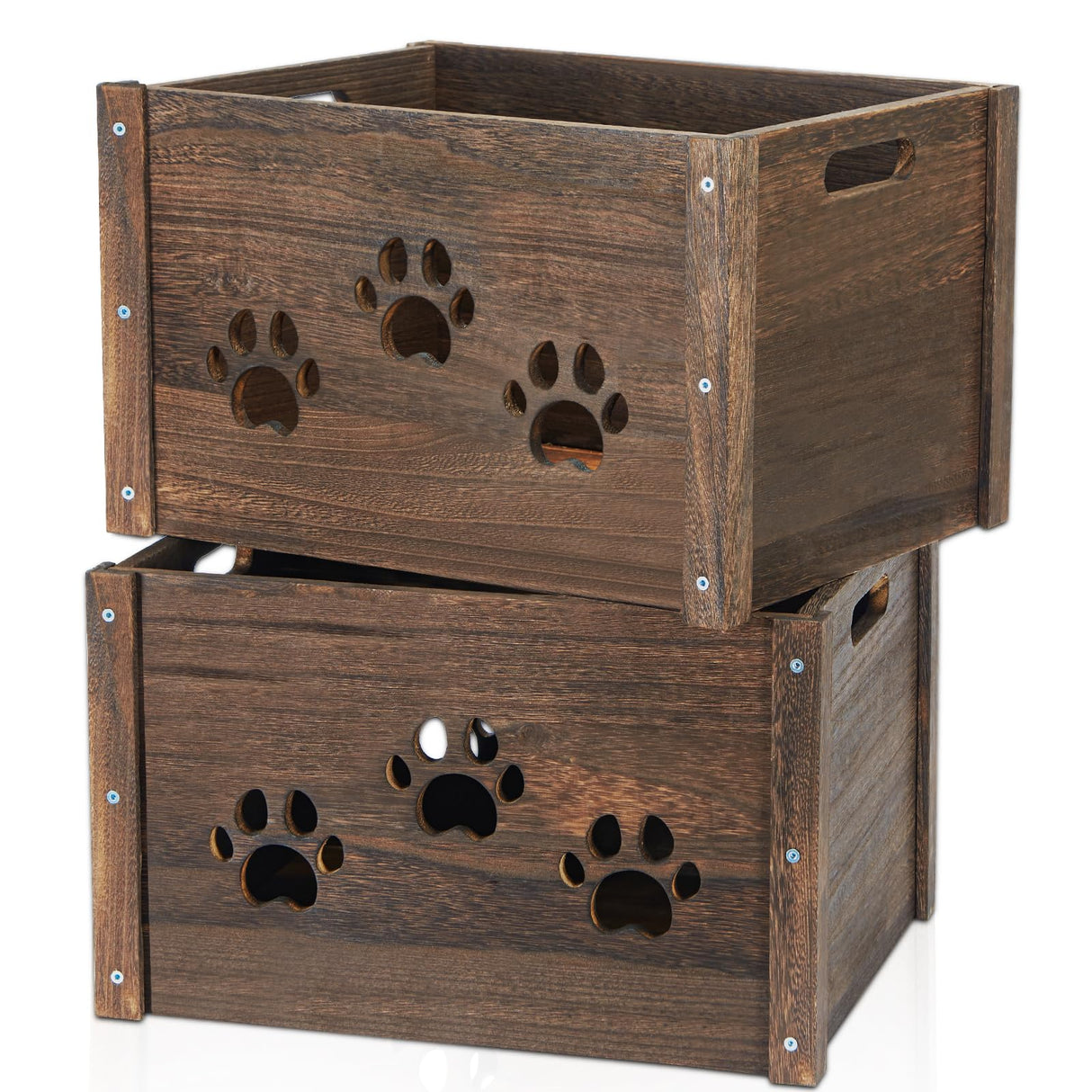Edergoo Wooden Crates 2 Pack, Hollow Claw Wooden Crates for Display, Farmhouse Handmade Wood Crate with Handles, Rustic Durable Wooden Crates for Storage, Large Decorative Wooden Crate Box for Display Edergoo