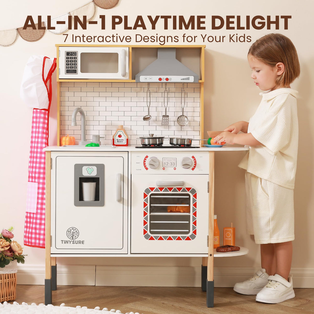 Tinysure Play Kitchen for Kids - Toy Kitchen Set for Toddlers with Realistic Lights and Sounds, Kids Kitchen Playset with Abundant Toy Food Set, Best Gift for Kids Ages 3+ TINYSURE