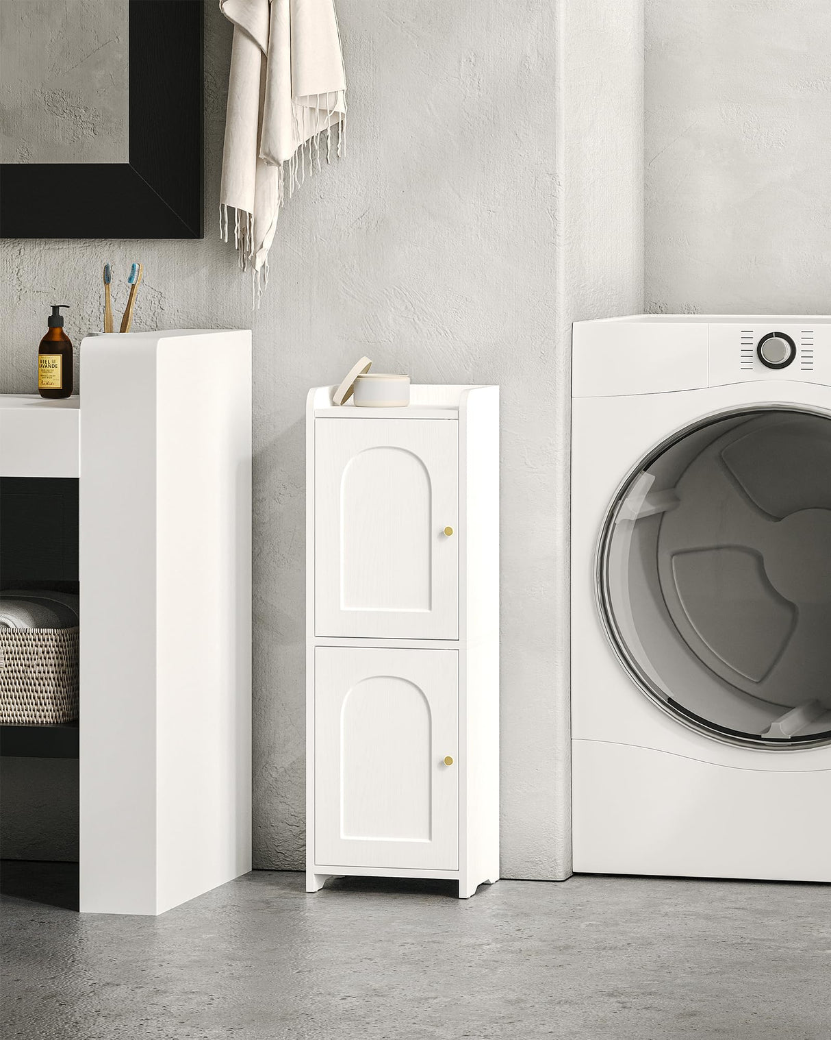 Hzuaneri Bathroom Storage Cabinet, Corner Floor Cabinet with 2 Doors and Adjustable Shelf, Narrow Toilet Paper Cabinet, Bathroom Organizer for Small Spaces, White BC19913X Hzuaneri