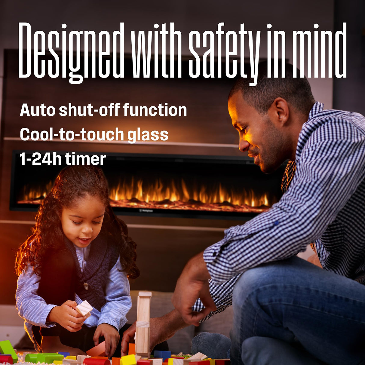 Westinghouse 50 Inch Electric Fireplace Heater, Compatible with Alexa & Google Home, Wall Mount or in-Wall Recessed Fireplace Insert, 24 Hour Timer, Color Changing Flames, 750W/1500W Indoor Heater Westinghouse