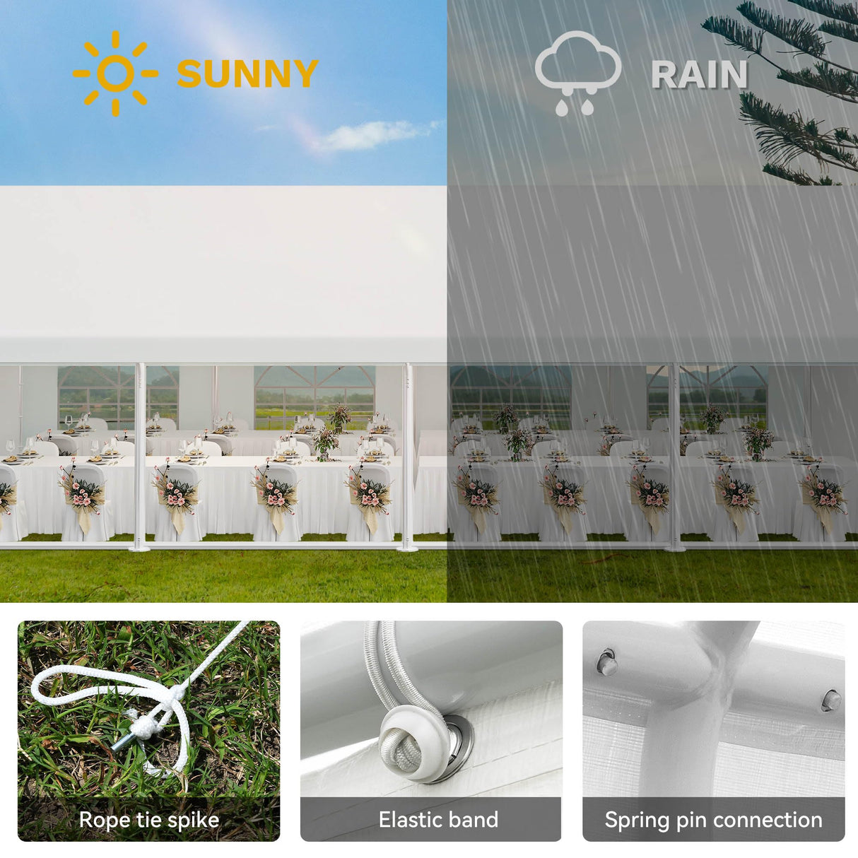 YITAHOME 20x30FT Heavy Duty Party Tent PVC White Tent Wedding Event Shelters Ripple Design Upgraded Galvanized Canopy with Large Roof Removable Sidewalls & 3 Storage Bags 600D Oxford Commercial YITAHOME