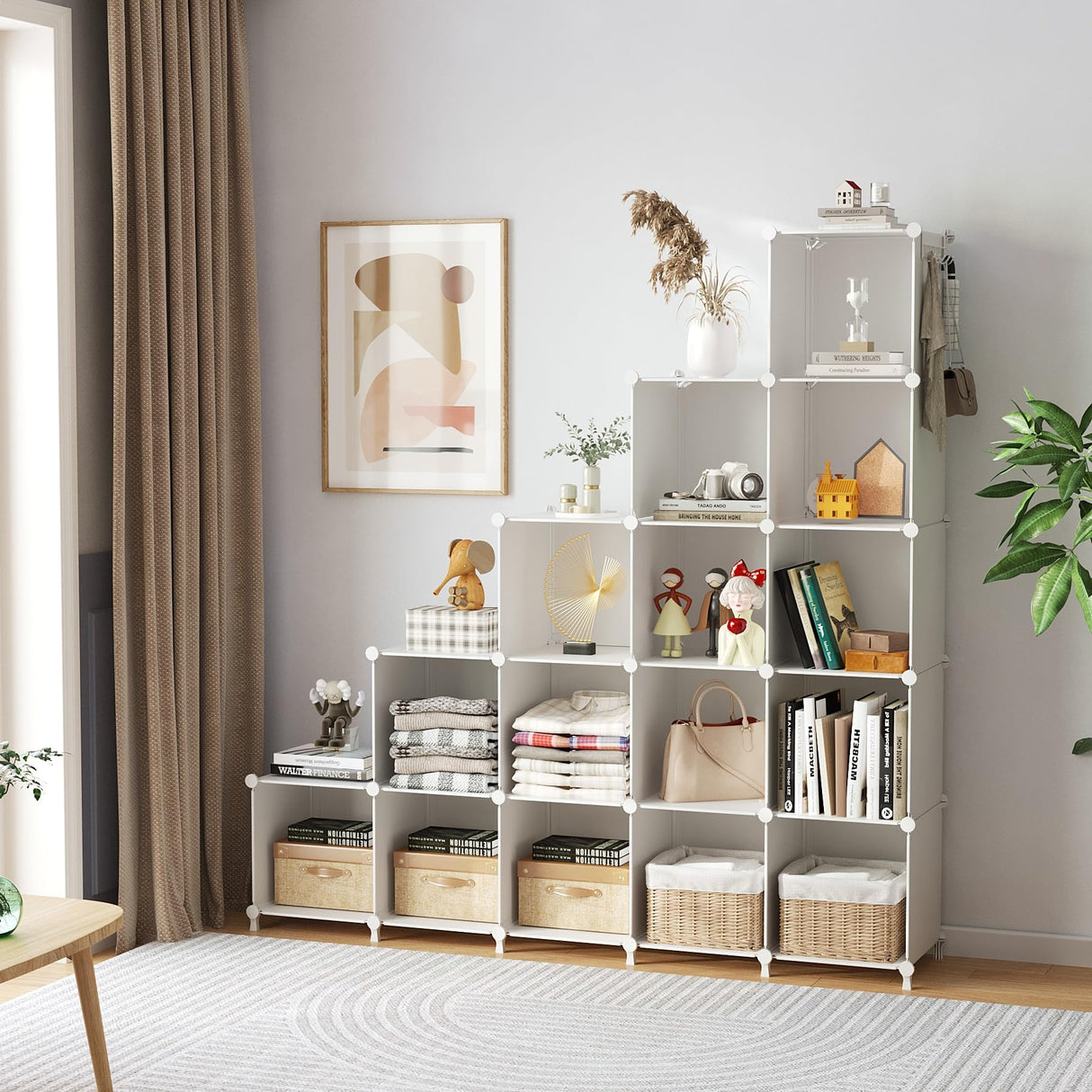 AWTATOS Cube Storage Organizer, 16 Cube Closet Organizer, Stackable Storage Cube Shelves, DIY Portable Closet Clothes Organizer Shelving for Bedroom, Closet, Wardrobe, Bathroom, White AWTATOS