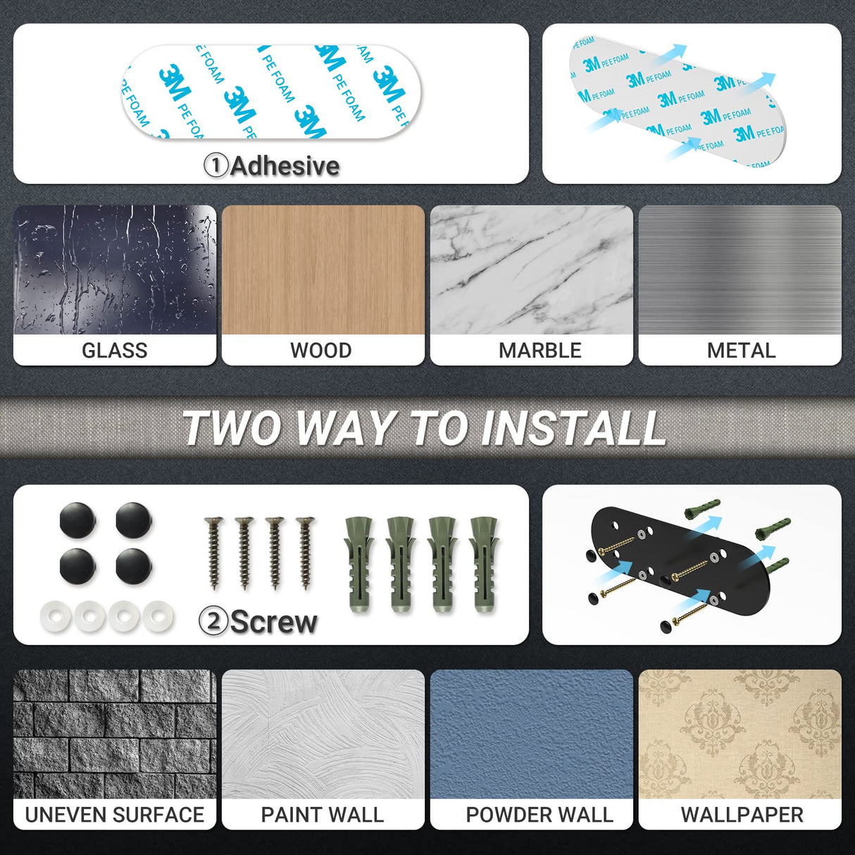 Paper Towel Holder Under Cabinet, One-Handed Tear, Wall Mount, Adhesive, Stainless Steel, Black, Paper Roll Holder with Ratchet Mechanism for Kitchen Bathroom Farmhouse Essentials Decor Accessories Swaitee