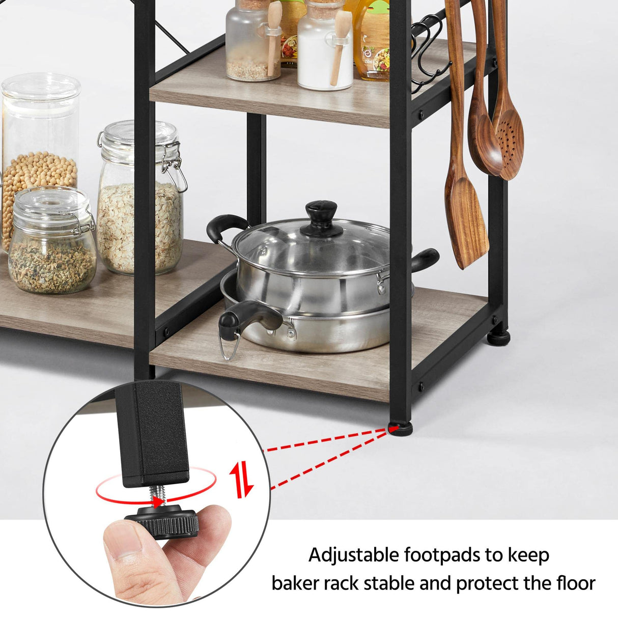 Yaheetech Kitchen Bakers Rack with Wire Basket, Coffee Bar Table Station Microwave Oven Stand Kitchen Utility Storage Shelf with 6 S-Shaped Side Hooks, Metal Frame, 15''D x 35.5''W x 33''H, Gray Yaheetech