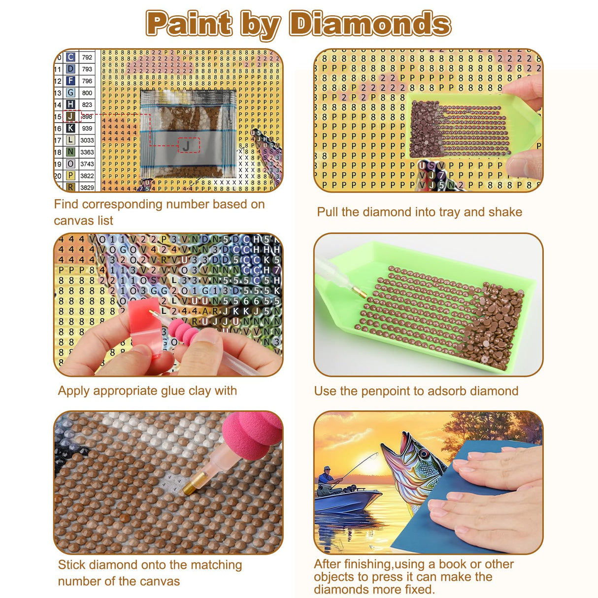 CEOVR Fishing Diamond Art Kits for Adults, Diamond Painting Dots DIY Gem Art, Adult Crafts Kits Wall Decor for Home Office 12x16in CEOVR