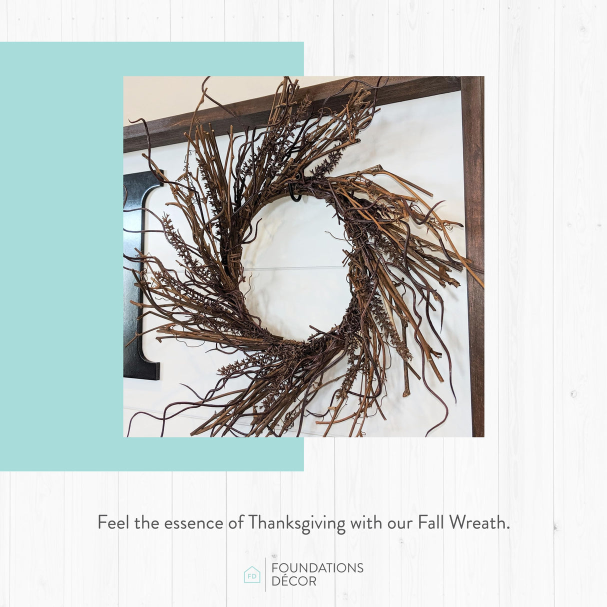 Small Wreath - Rustic Farmhouse Living Room Decor with Wreath Frame & Seasonal Wreaths - Stylish Home Wall Decor for Living Room, Entryway & Kitchen by Foundations Decor, Fall Foundations Decor