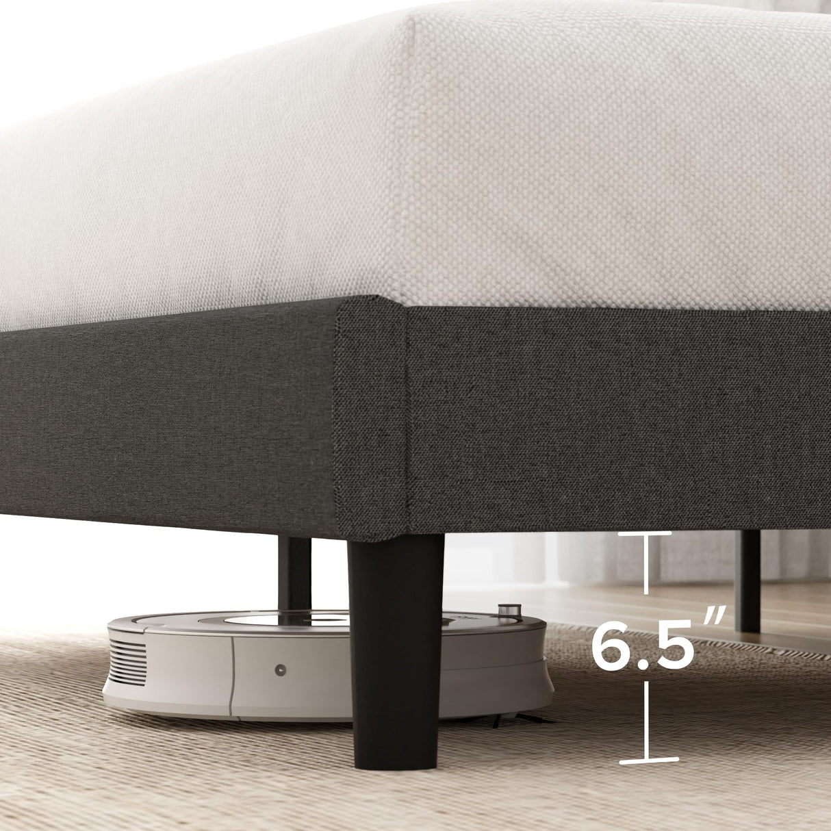 ZINUS King Maya Upholstered Bed Frame with Asymmetric Headboard, Durable Wooden Slats, Sturdy Framework, Noise Free Sleep, No Box Spring Needed, Easy Assembly, Eco Friendly Packaging, Dark Grey ZINUS