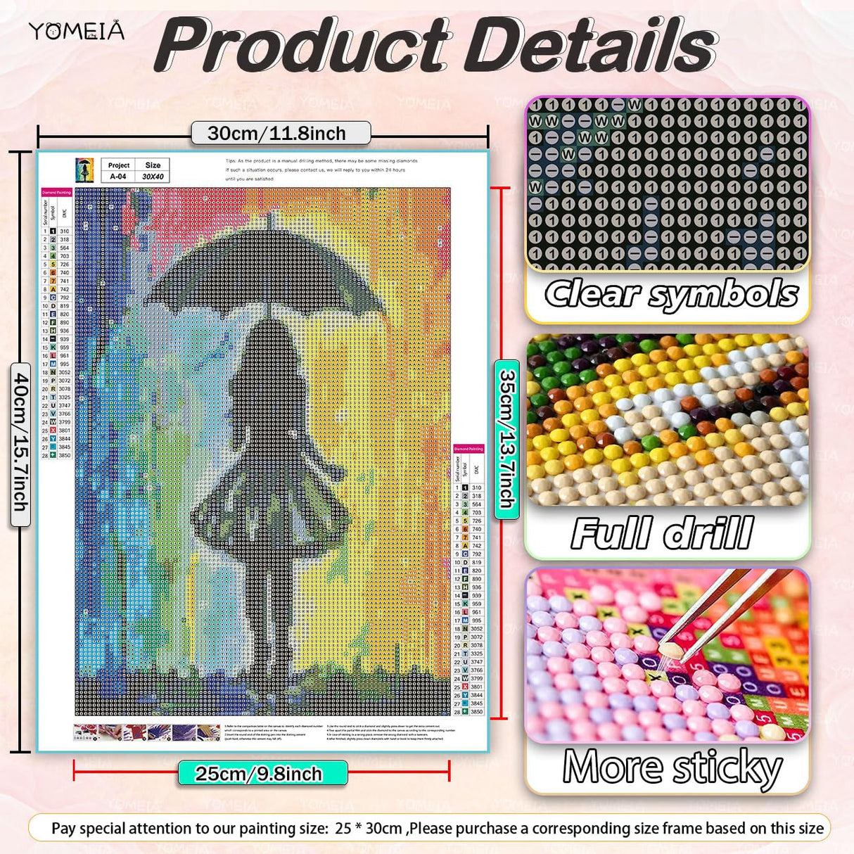 YOMEIA 5D Diamond Painting Kit for Adults - Full Drill Round Diamonds Art with Elegant Girl in Rain (16x12 inch) DIY Craft for Stress Relief, Home Wall Decor & Gift for Women Beginners YOMEIA